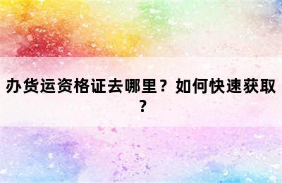 办货运资格证去哪里？如何快速获取？