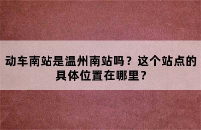 动车南站是温州南站吗？这个站点的具体位置在哪里？