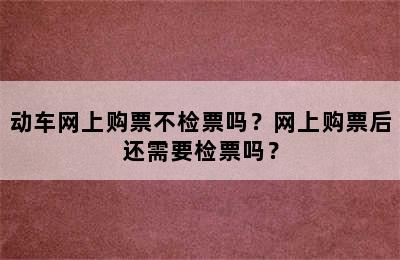 动车网上购票不检票吗？网上购票后还需要检票吗？
