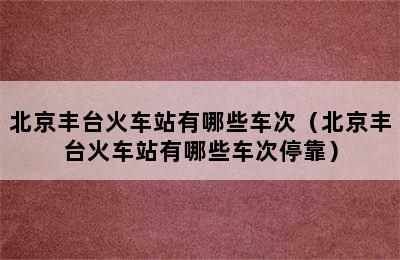 北京丰台火车站有哪些车次（北京丰台火车站有哪些车次停靠）