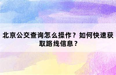 北京公交查询怎么操作？如何快速获取路线信息？