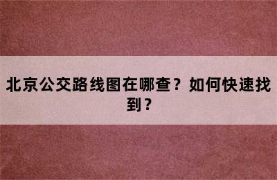 北京公交路线图在哪查？如何快速找到？