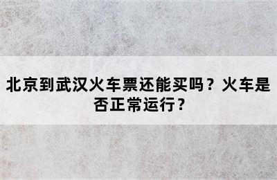 北京到武汉火车票还能买吗？火车是否正常运行？