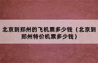 北京到郑州的飞机票多少钱（北京到郑州特价机票多少钱）