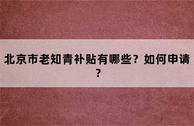 北京市老知青补贴有哪些？如何申请？