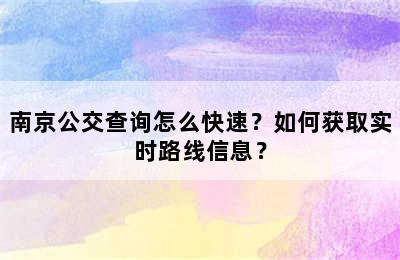 南京公交查询怎么快速？如何获取实时路线信息？