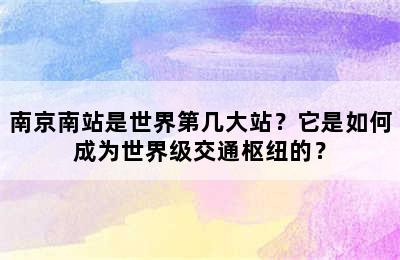 南京南站是世界第几大站？它是如何成为世界级交通枢纽的？