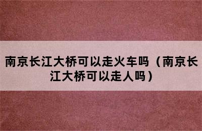 南京长江大桥可以走火车吗（南京长江大桥可以走人吗）