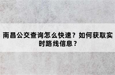 南昌公交查询怎么快速？如何获取实时路线信息？