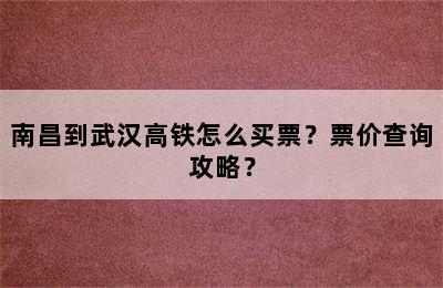 南昌到武汉高铁怎么买票？票价查询攻略？