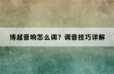 博越音响怎么调？调音技巧详解