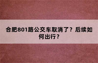 合肥801路公交车取消了？后续如何出行？