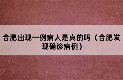 合肥出现一例病人是真的吗（合肥发现确诊病例）