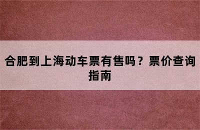 合肥到上海动车票有售吗？票价查询指南