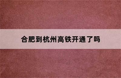 合肥到杭州高铁开通了吗