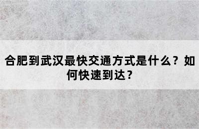 合肥到武汉最快交通方式是什么？如何快速到达？