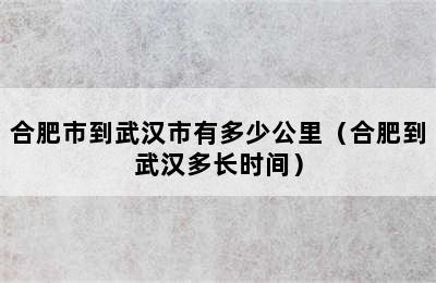 合肥市到武汉市有多少公里（合肥到武汉多长时间）