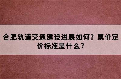 合肥轨道交通建设进展如何？票价定价标准是什么？