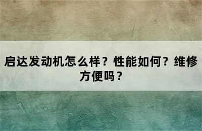 启达发动机怎么样？性能如何？维修方便吗？