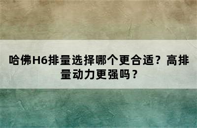 哈佛H6排量选择哪个更合适？高排量动力更强吗？