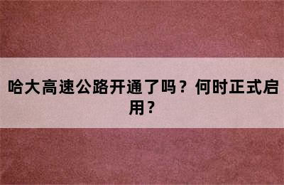 哈大高速公路开通了吗？何时正式启用？