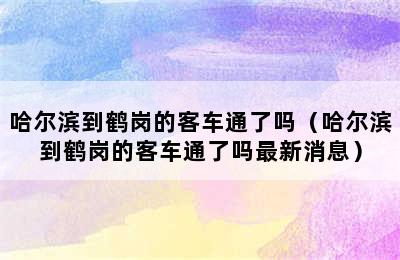 哈尔滨到鹤岗的客车通了吗（哈尔滨到鹤岗的客车通了吗最新消息）