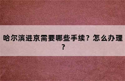 哈尔滨进京需要哪些手续？怎么办理？