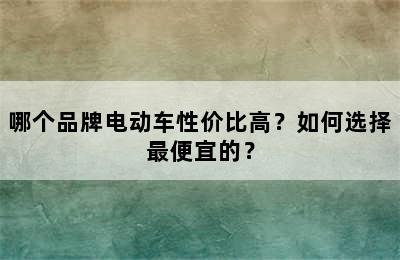 哪个品牌电动车性价比高？如何选择最便宜的？