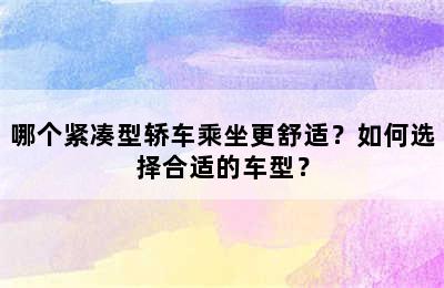 哪个紧凑型轿车乘坐更舒适？如何选择合适的车型？