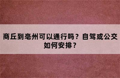 商丘到亳州可以通行吗？自驾或公交如何安排？