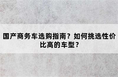 国产商务车选购指南？如何挑选性价比高的车型？