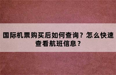 国际机票购买后如何查询？怎么快速查看航班信息？