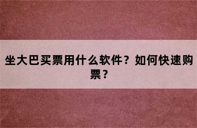 坐大巴买票用什么软件？如何快速购票？