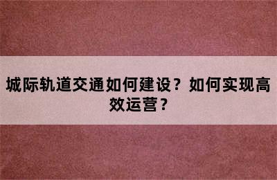 城际轨道交通如何建设？如何实现高效运营？