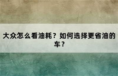 大众怎么看油耗？如何选择更省油的车？