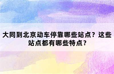 大同到北京动车停靠哪些站点？这些站点都有哪些特点？