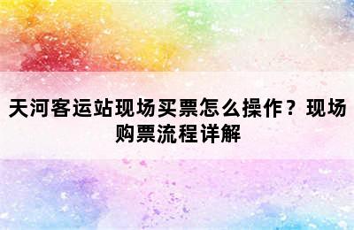 天河客运站现场买票怎么操作？现场购票流程详解