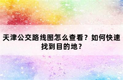 天津公交路线图怎么查看？如何快速找到目的地？