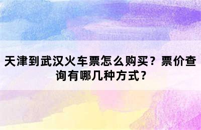 天津到武汉火车票怎么购买？票价查询有哪几种方式？