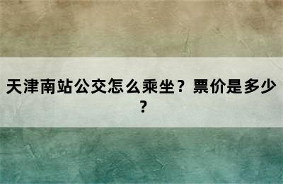 天津南站公交怎么乘坐？票价是多少？