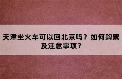 天津坐火车可以回北京吗？如何购票及注意事项？