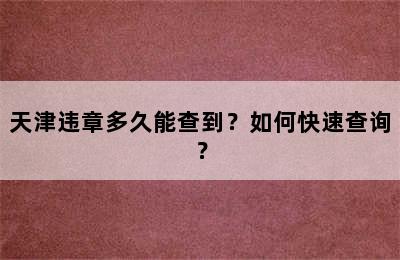 天津违章多久能查到？如何快速查询？