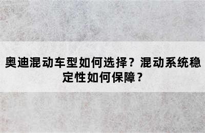 奥迪混动车型如何选择？混动系统稳定性如何保障？