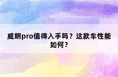 威朗pro值得入手吗？这款车性能如何？