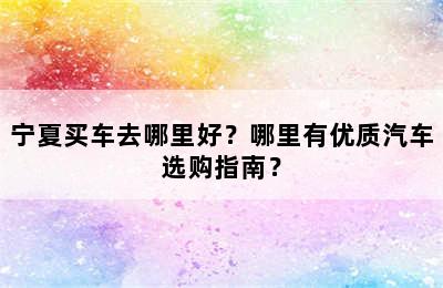 宁夏买车去哪里好？哪里有优质汽车选购指南？