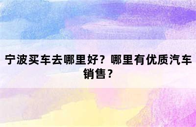 宁波买车去哪里好？哪里有优质汽车销售？