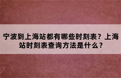 宁波到上海站都有哪些时刻表？上海站时刻表查询方法是什么？