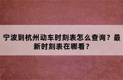 宁波到杭州动车时刻表怎么查询？最新时刻表在哪看？