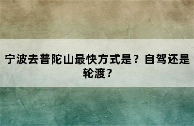 宁波去普陀山最快方式是？自驾还是轮渡？