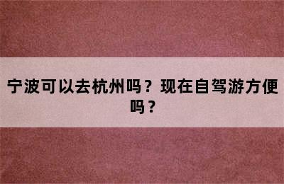 宁波可以去杭州吗？现在自驾游方便吗？